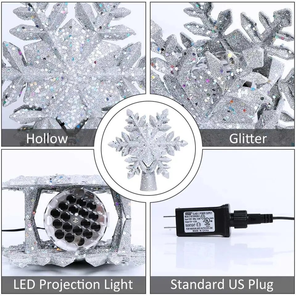 Ourwarm Christmas Tree Topper Lighted With White Snowflake Projector