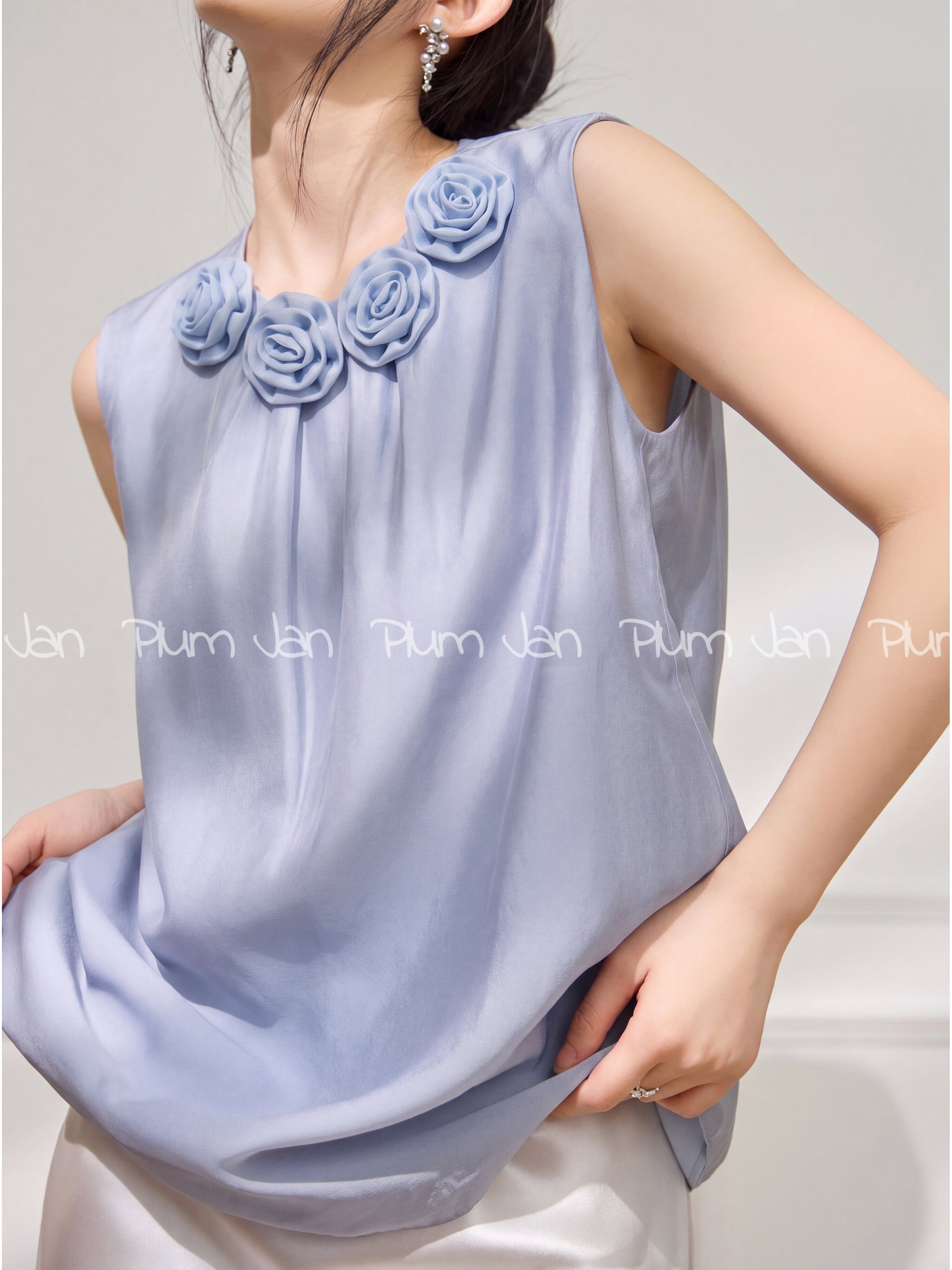 PlumJan | 3D Rose Floral Design Sleeveless Summer Slimming Elegant Tank Top