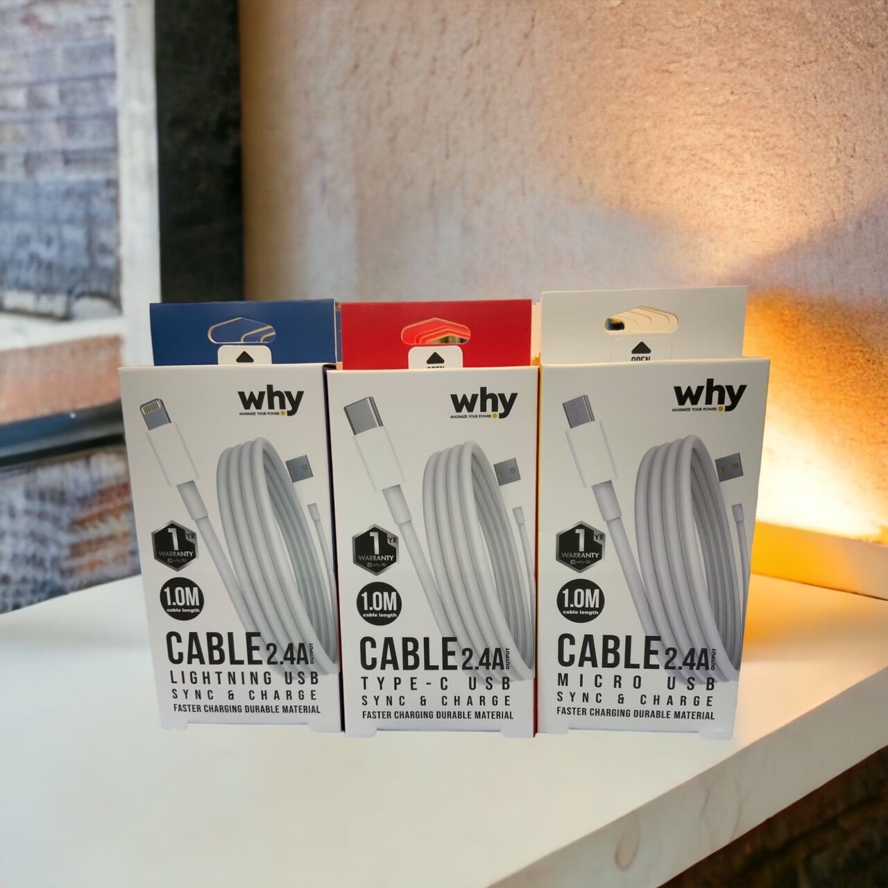 สายชาร์จ Why Cable 2.A ยาว 1 เมตร ใช้สำหรับ Micro type c lightning รับ