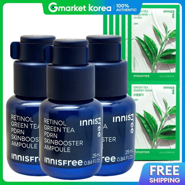 INNISFREE | Innisfree Retinol Pdrn Ampoule 40ml X 3 + (10 Green Tea Masks Free) ราคา 3,641 บาท*ส่งฟรี