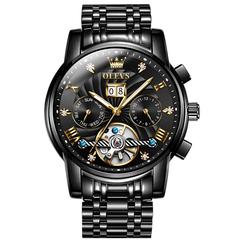 OLEVS | New Automatic Mechanical Watch Black Skeleton Water-Resistant Night Light ราคา 2,803 บาท*ส่งฟรี