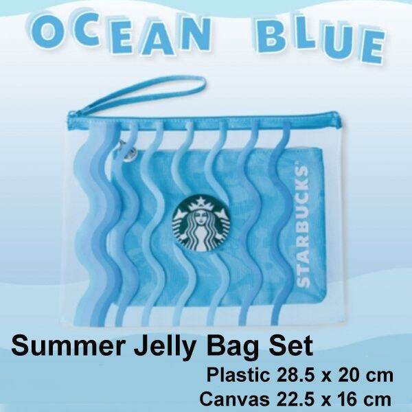 กระเป๋าฟ้า ผ้าแคนวาส + พลาสติกใส Starbuckd Summer Jelly Bag Set 2021