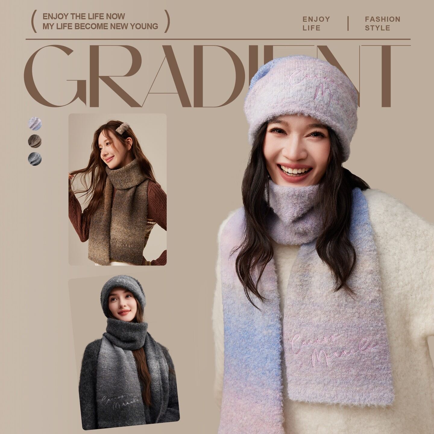 WJ | Warm and Thick Gradient Circular Yarn Wool Blend Scarf - ยี่ห้อ WJ ราคา 1,118 บาท*ส่งฟรี