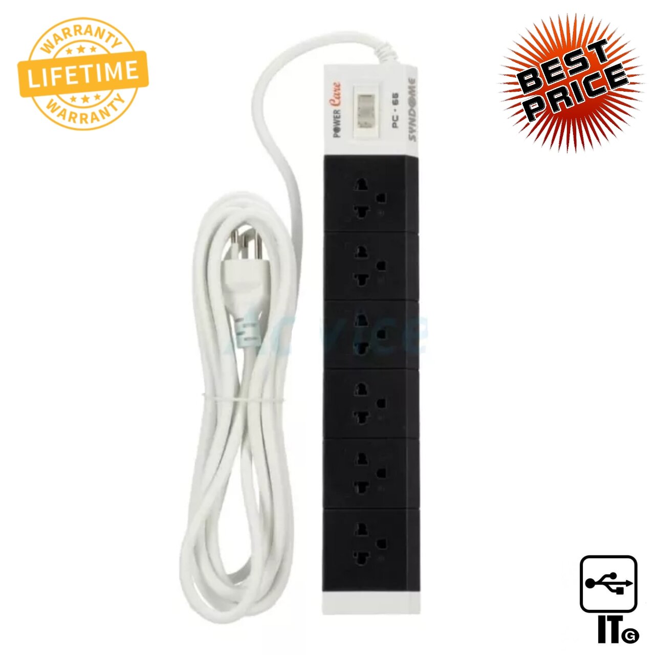 Power Bar SYNDOME PowerCare PC65 (5M) Black ประกัน LT ปลั๊กไฟ ปลั๊ก
