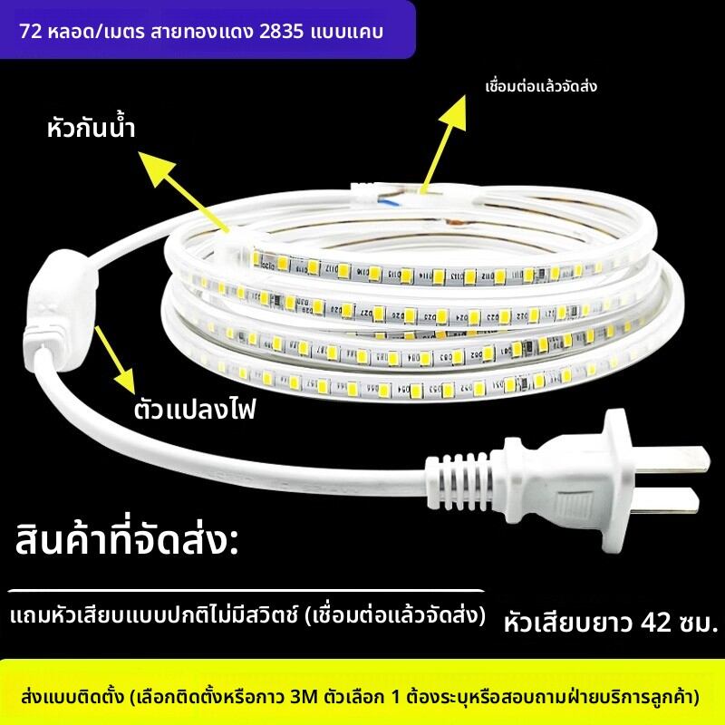 RUILUO | ไฟ LED แถบกันน้ำ 220V สำหรับตกแต่งเพดาน ติดเองได้