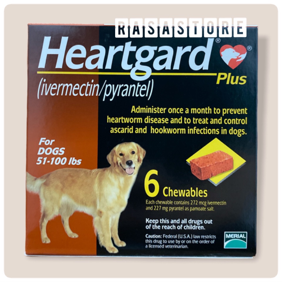 พร้อมส่ง !!!  Heartgard Plus ยาป้องกันโรคพยาธิหัวใจสำหรับสุนัข 51-100 ปอนด์ (23-45 กิโลกรัม) สีน้ำตาล ชนิดเคี้ยว 6 เม็ด Exp.05/2022