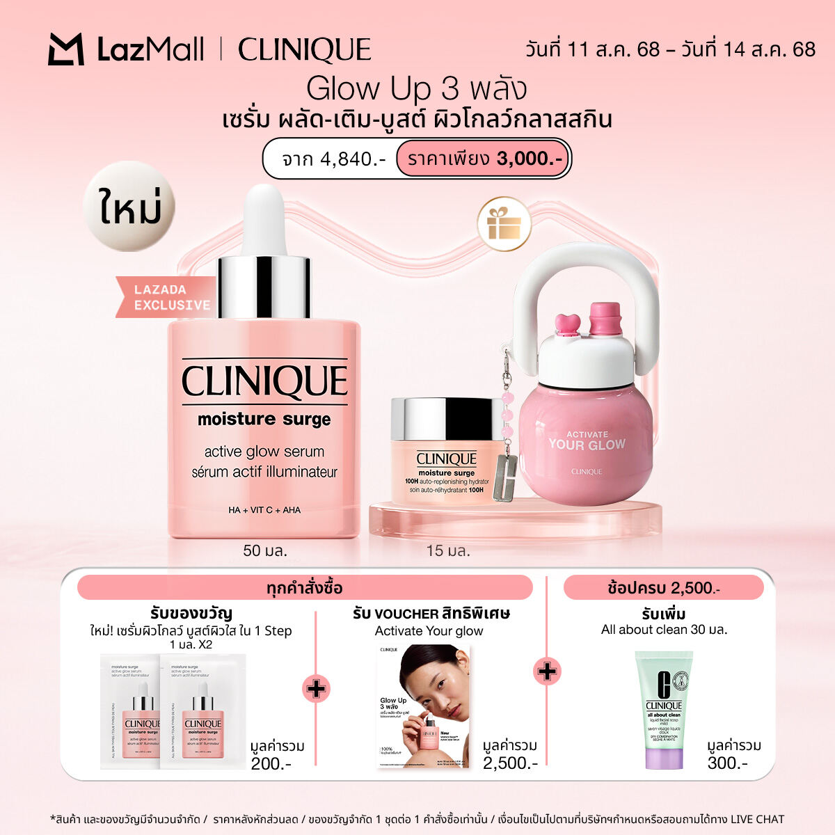 [Special set ขนาด 50 มล.] ใหม่! เซรั่มบำรุงผิวหน้า Moisture Surge™Active Glow Serum Glow up 3 พลังผิวโกลว์ใส ด้วย เซรั่มผสาน 3 พลัง ผลัด-เติม-บูสต์ โชว์ผิวกลาสสกิน