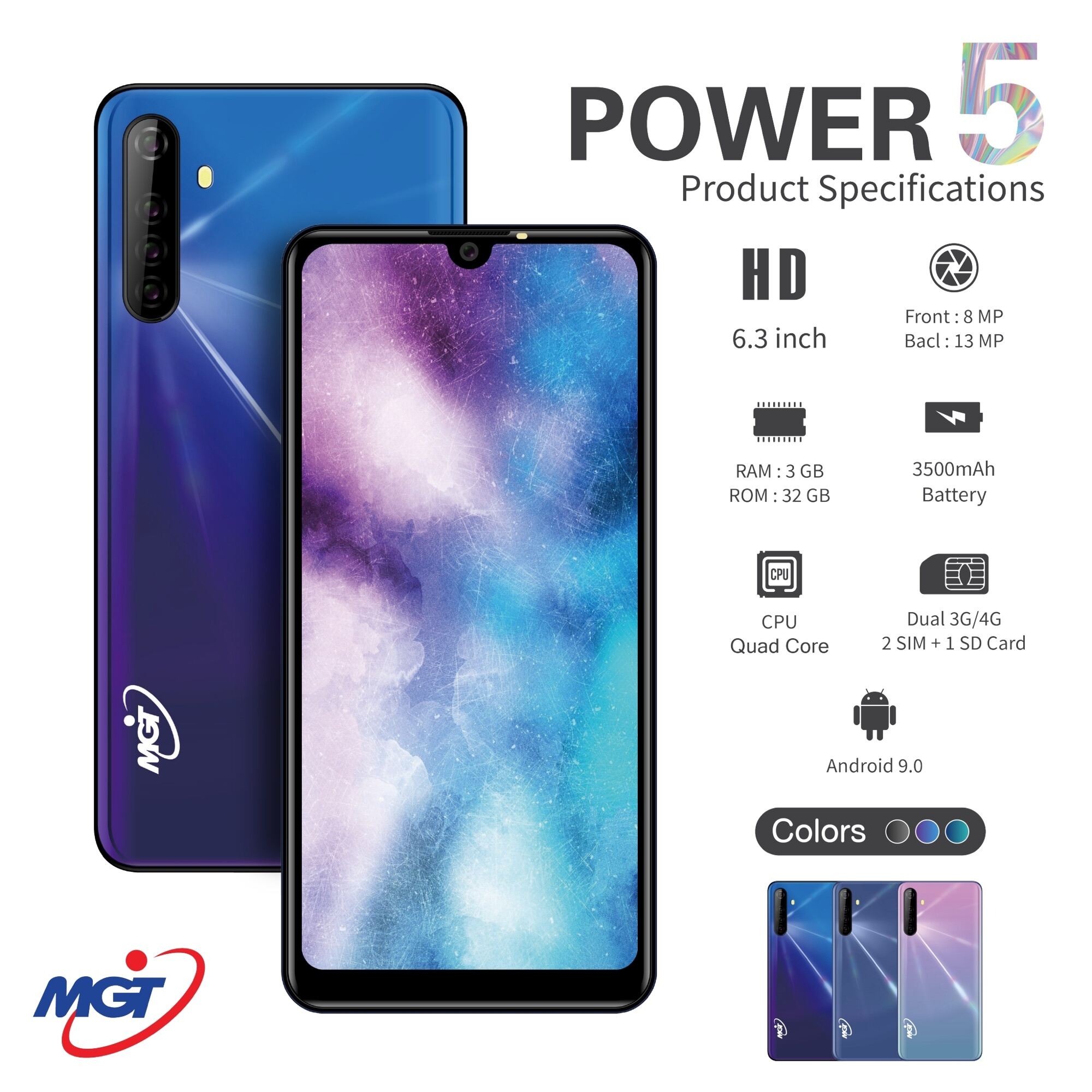 โทรศัพท์มือถือราคาถูก(ล้างสต็อก)สมาร์ทโฟน Mgt รุ่น Power5 หน้าจอกว้าง 6.3  นิ้ว ถ่ายรูปสวย - แมวกระโดดช็อป - Thaipick
