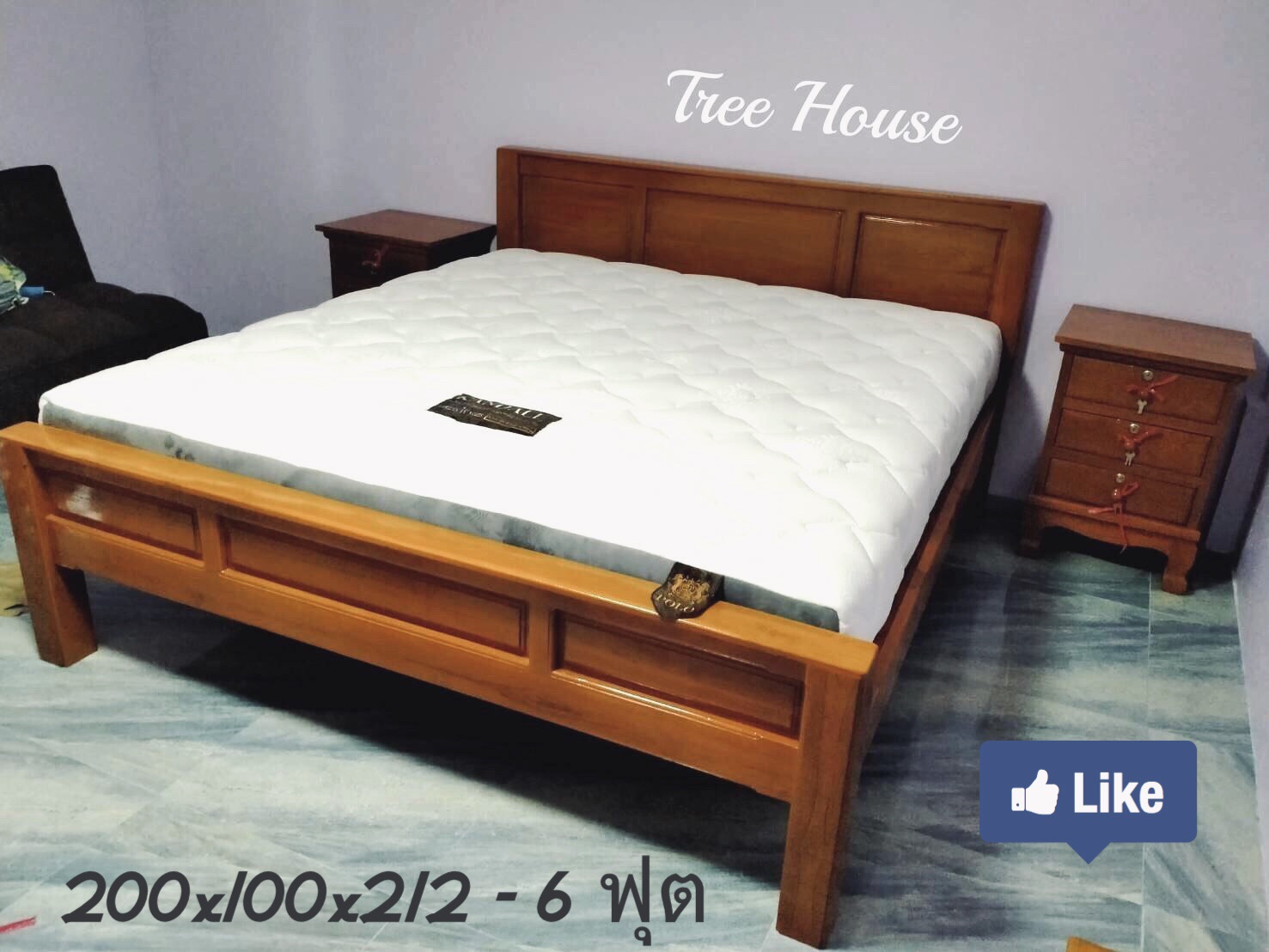 เตียงนอนไม้สัก ขนาด 6 ฟุต (ไม่รวมที่นอน) ฟรีค่าจัดส่ง!! ร้าน.Tree House เฟอร์นิเจอร์และของแต่งบ้านไม้สัก