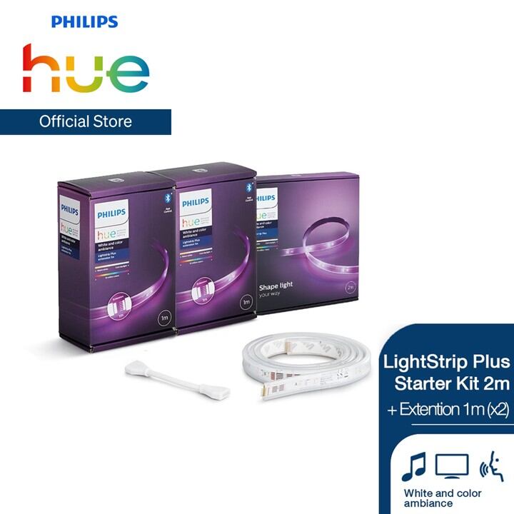 [แพ็กพิเศษ] Philips Hue LightStrip Plus with Bluetooth Starter Kit 2M (1ชิ้น) + สายต่อ Extension 1M (2ชิ้น) ราคา 4,200 บาท*ส่งฟรี