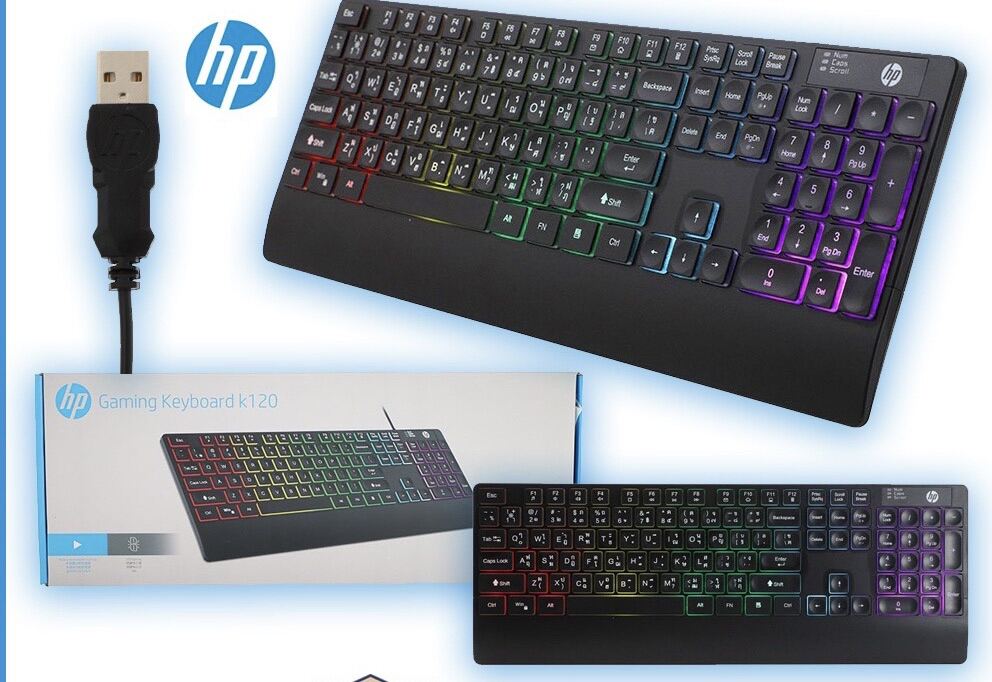 💻⚡️NEW !! 🌈HP K120 GAMING KEYBOARD คีย์บอร์ดเกมส์มิ่งโหมดไฟ Rainbow LED