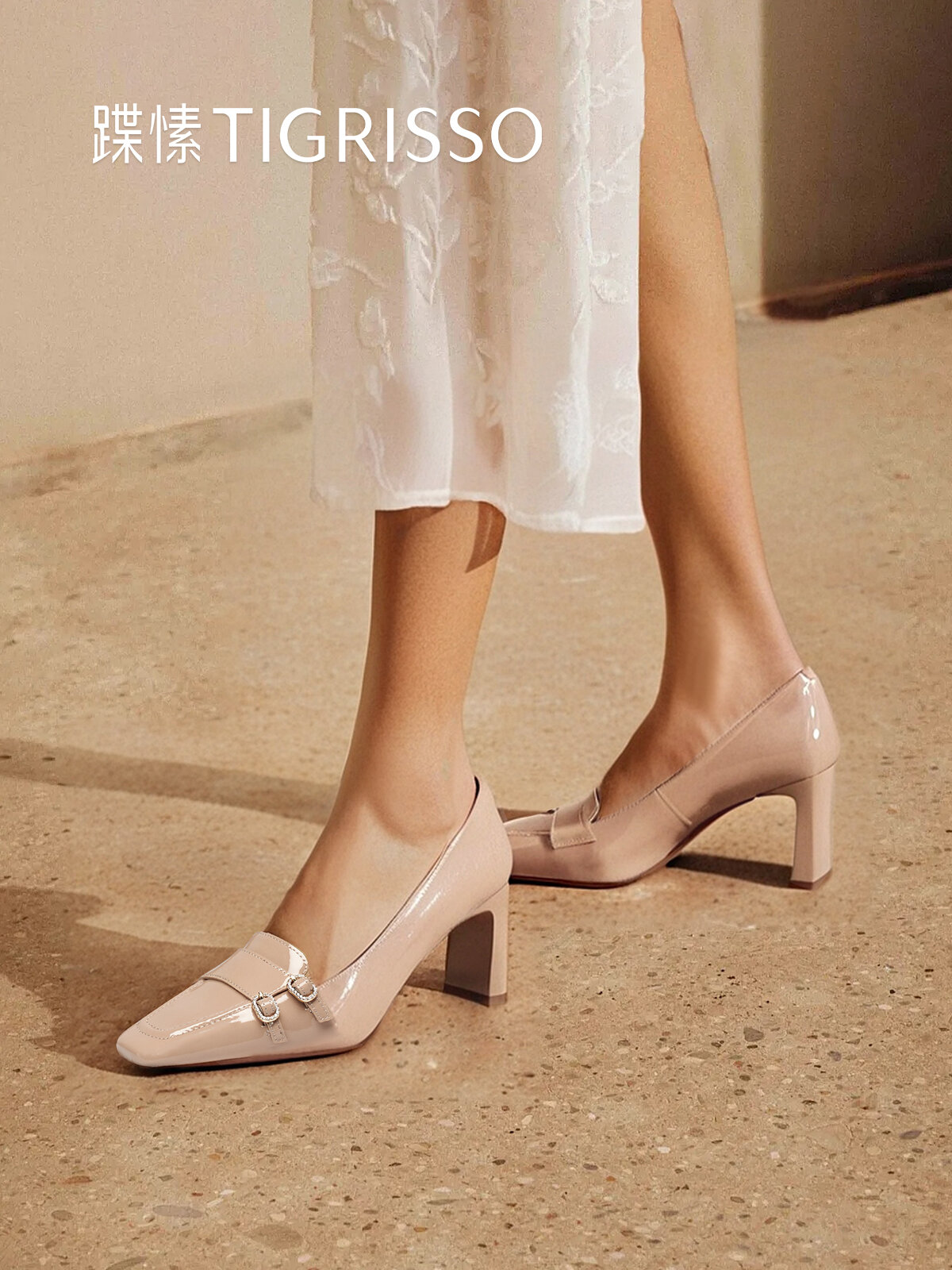 tigrisso | Elegant High Heels Square Toe Leather Shoes ราคา 8,324 บาท*ส่งฟรี