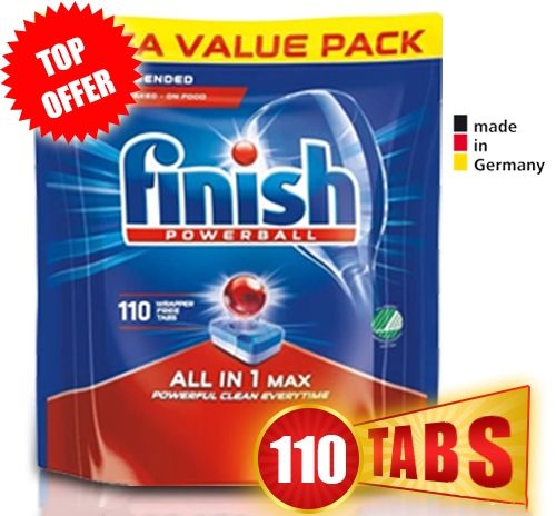 Finish ฟินิช powerball All in 1 max dishwasher tablets 110tabs ผลิตภัณฑ์​ล้างจาน ชนิด​เม็ด น้ำยาสำหรับเครื่องล้างจาน​ 110 เม็ด​