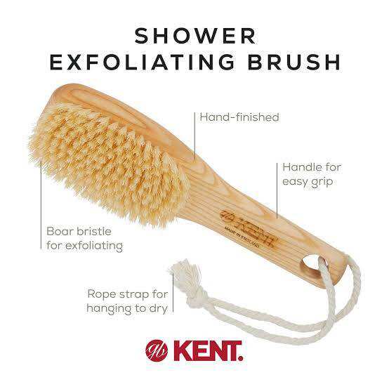 Genuine Boar Bristle Bath Brush Kent Fd6- Ash Pure White Bristle Shower Bat, Exfoliating Brush with Handle. ราคา 1,290 บาท*ส่งฟรี