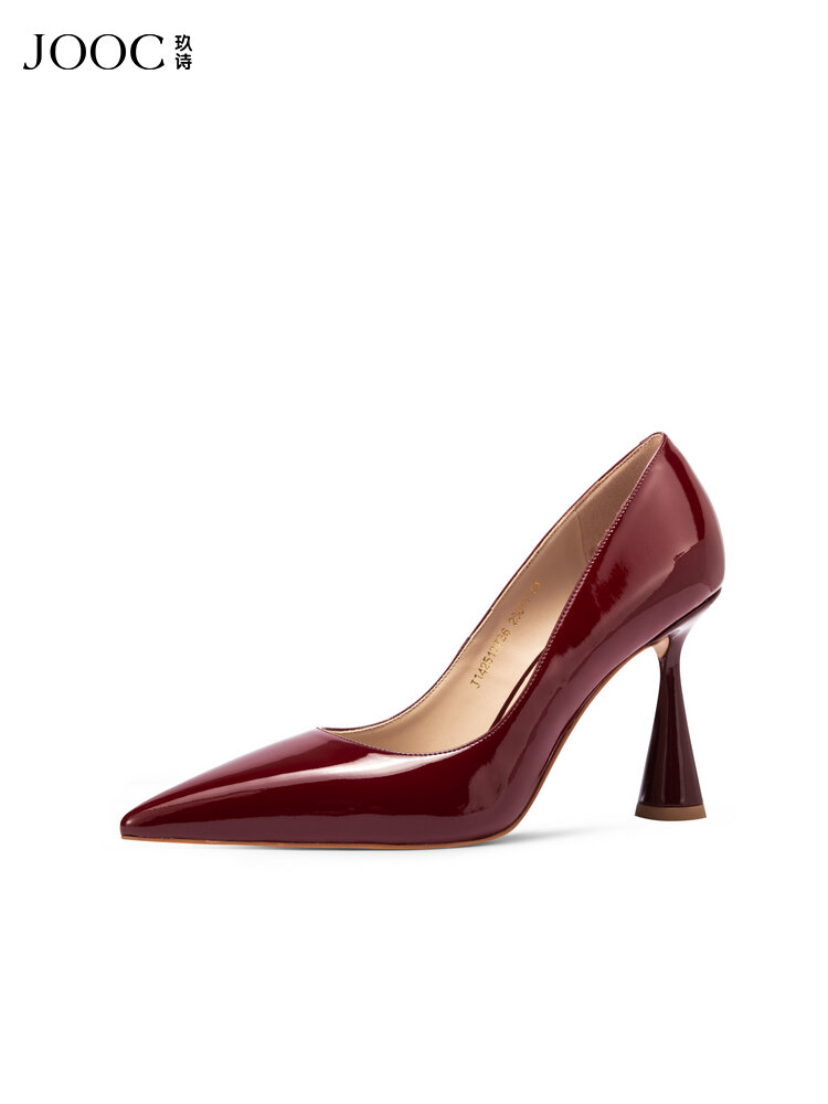 JOOC | Geometric New Style Genuine Leather Red Open Toe High Heels ราคา 8,385 บาท*ส่งฟรี