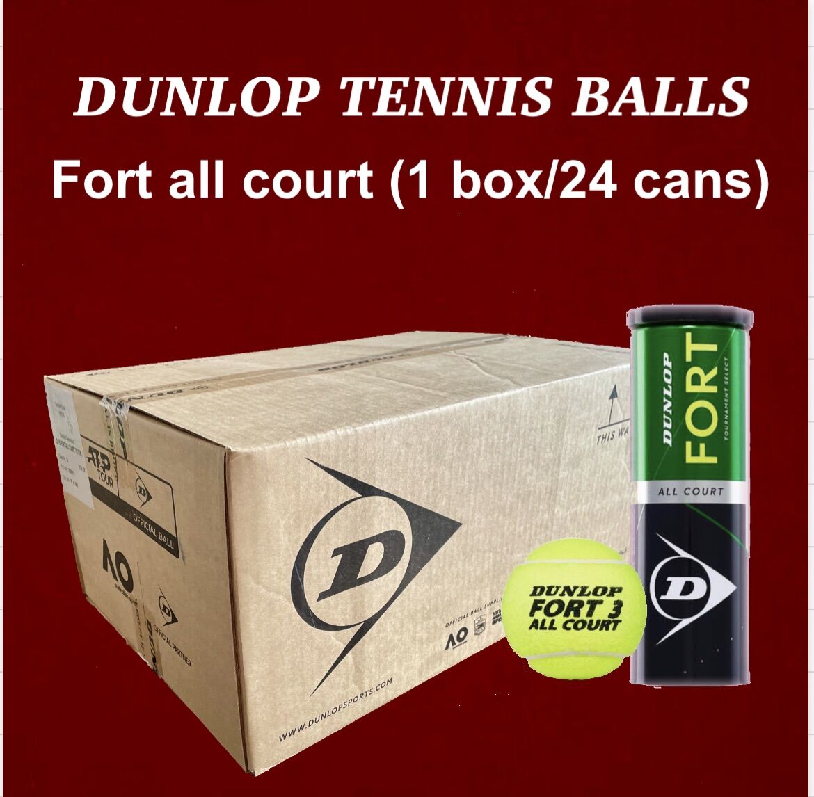 Tennis balls Dunlop Fort all court 1 box/24cans (New Standard) ลูกเทนนิส คุณภาพมาตรฐานการแข่งขัน ใช้ในการฝึกซ้อม และออกกำลังกาย เด้งพอดีมือ นุ่ม ทนทาน ใช้ได้นาน รับประกันคุณภาพ ของแท้100% ราคา 3,999 บาท*ส่งฟรี