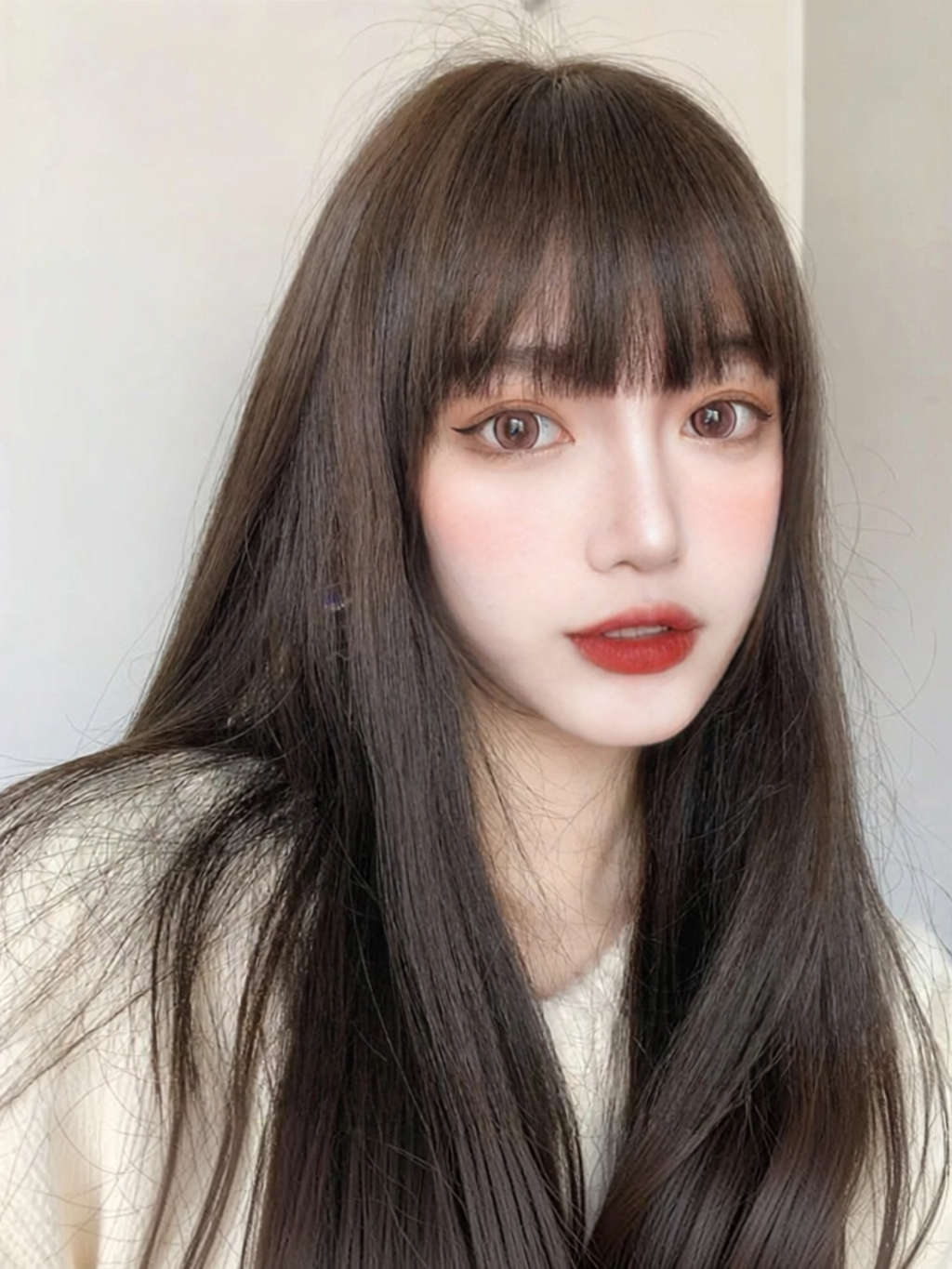 MENGSIQIAN | Female Long Real Hair Full Wig Natural Summer Manga Bangs Black Straight Lace Double Layer ราคา 19,774 บาท*ส่งฟรี