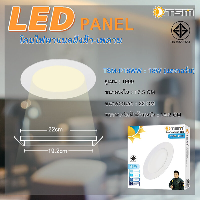 TSM โคมไฟดาวน์ไลท์ ฝังฝ้า LED ฝังฝ้า ติดฝ้าเพดาน 18W 12W 9W 6W 3W ดาวไลท์ แบบบาง กลม