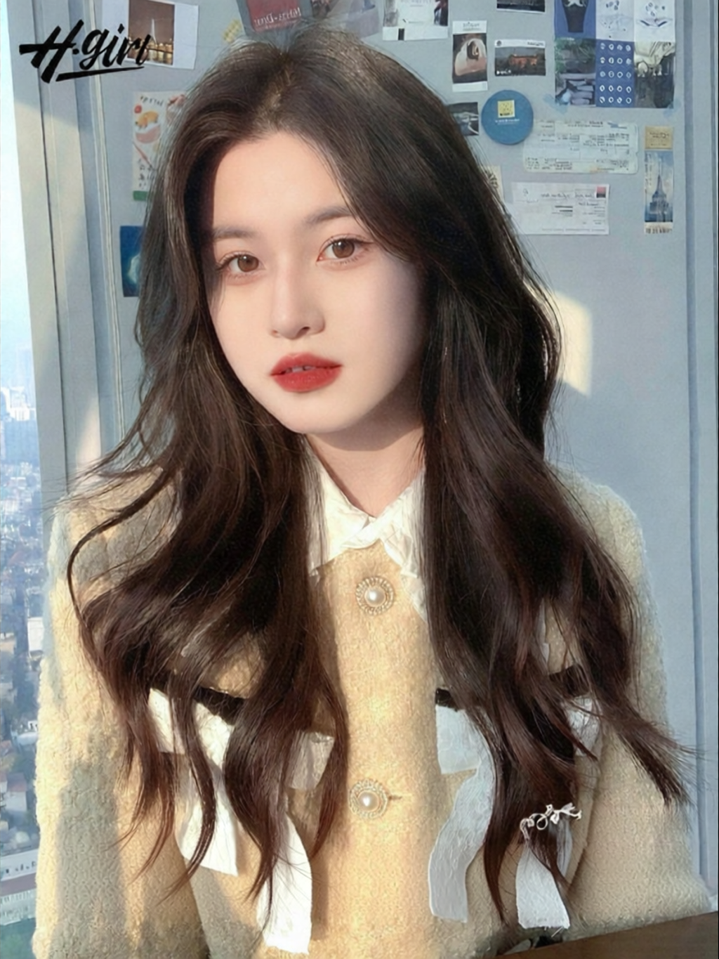 H.GIRL | Full Human Hair Women's Long Wavy Wig Lace Air Bangs Stylish Romantic ราคา 25,583 บาท*ส่งฟรี