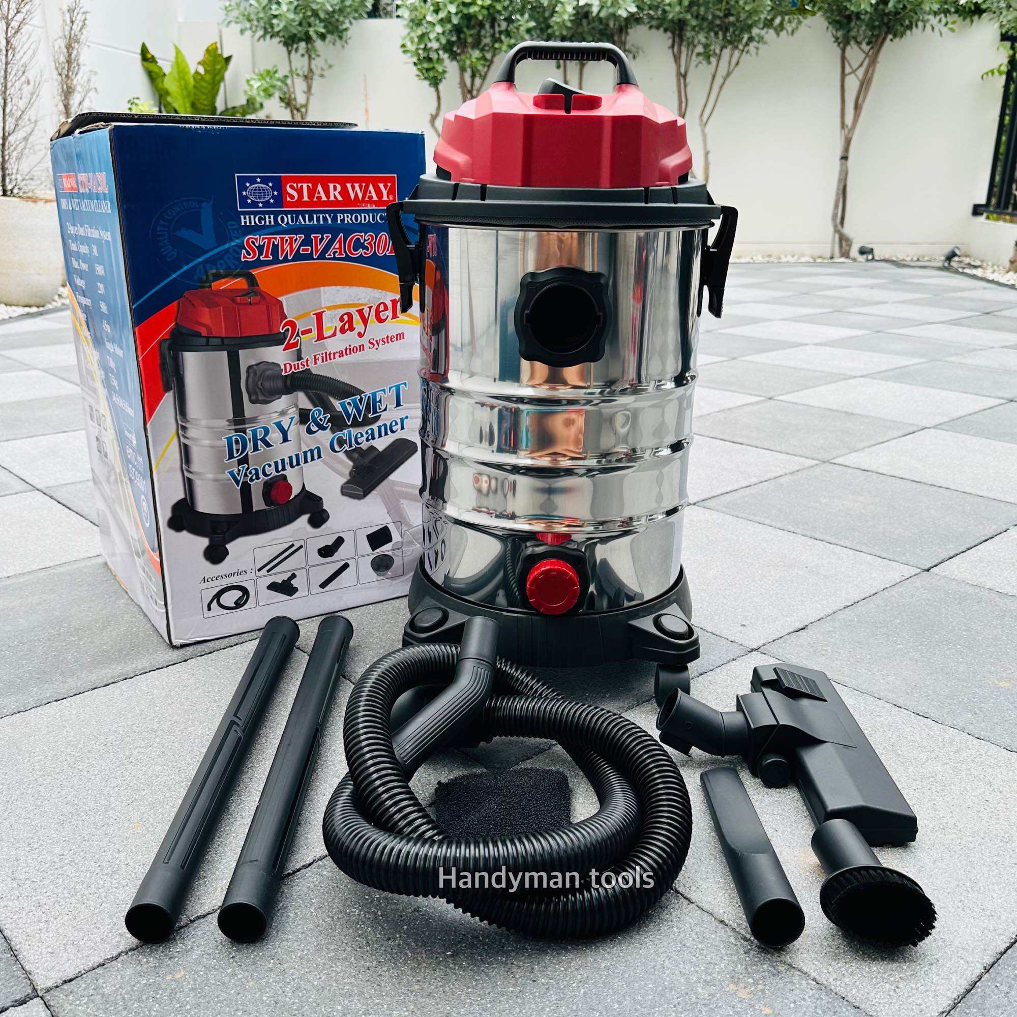STAR WAY เครื่องดูดฝุ่น แห้ง-เปียก เครื่องดูดฝุ่นอุตสาหกรรม รุ่น STW-VAC30L ขนาดถัง 30 ลิตร กำลังไฟ 1500W พร้อมอุปกรณ์ ราคา 1,670 บาท*ส่งฟรี