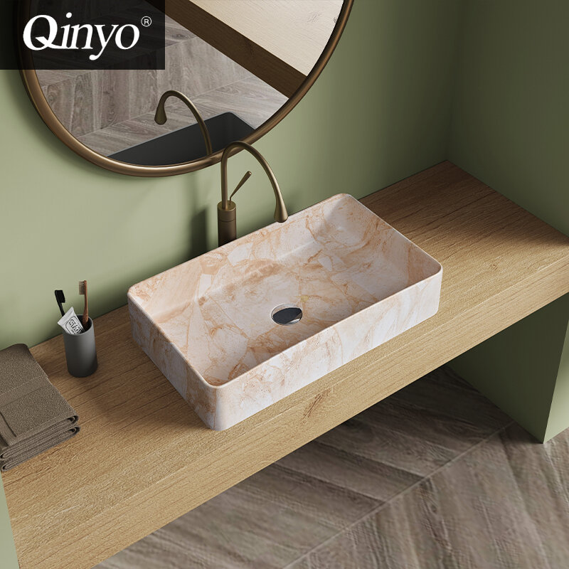 QINYO | Minimalist Design Hotel Commercial Artistic Square Luxury Stone Wash Basin ราคา 6,355 บาท*ส่งฟรี