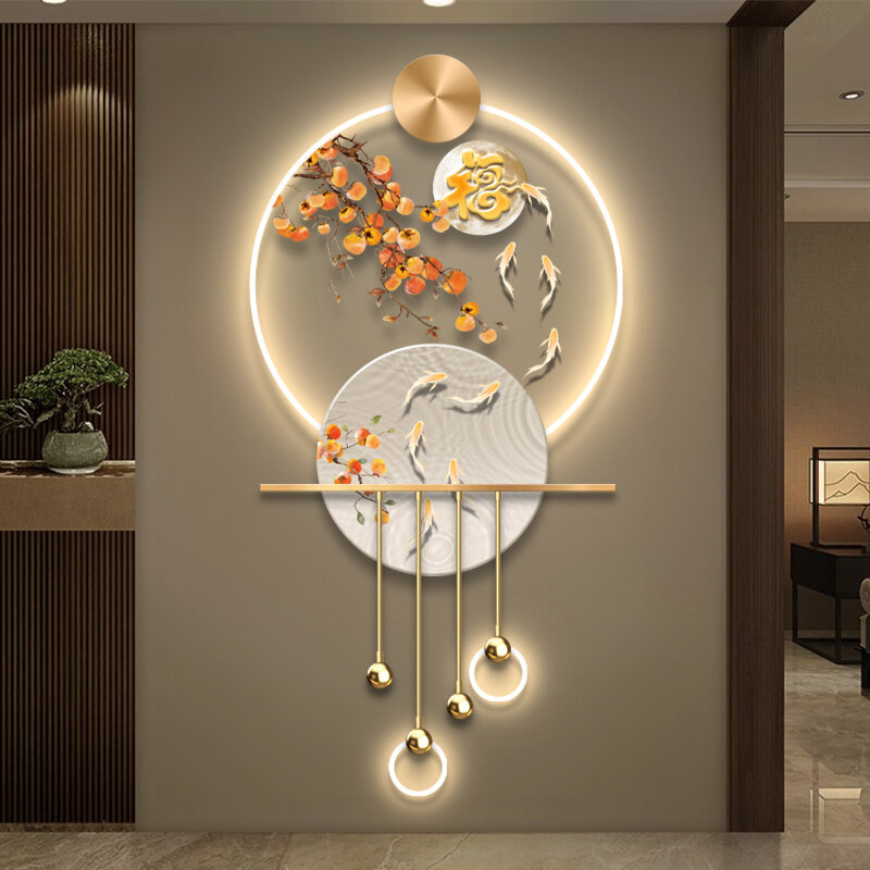 XIANGTUYIN | New Chinese Style Nine Fish Pattern Entryway Decorative Wall Art LED Lighted ราคา 4,907 บาท*ส่งฟรี