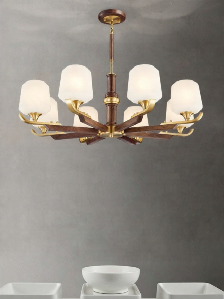 TONGXINMUYUN | Modern Chinese Style Solid Walnut Wood Chandelier ราคา 18,379 บาท*ส่งฟรี