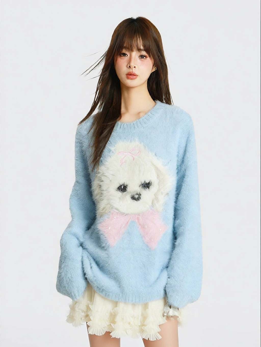 LALABOBO | Dog Pattern Blue Loose Sweater ราคา 5,933 บาท*ส่งฟรี