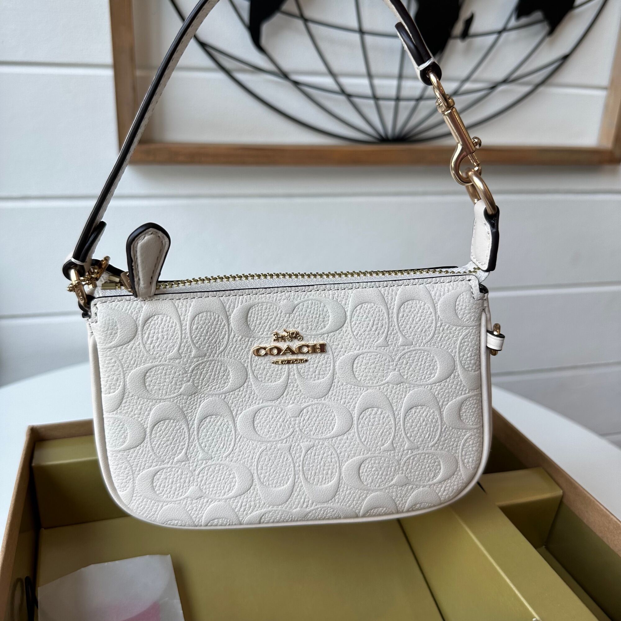 💚แท้💯 พร้อมส่ง💚Coach Boxed Nolita 15 In Signature Leather ขนาด 6" Style