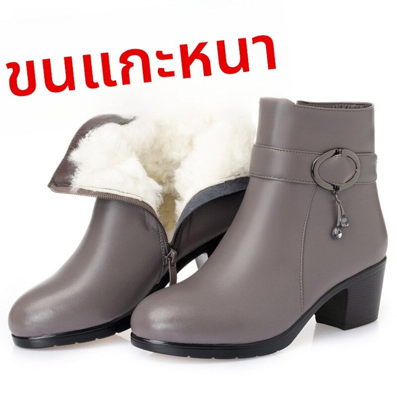 [SHIPAILUO | Leather Short Boots Women's Fleece Lined Thick Heel Warm Wool Cotton Shoes Large Size Comfortable Mom Shoes Winter Casual,SHIPAILUO | Leather Short Boots Women's Fleece Lined Thick Heel Warm Wool Cotton Shoes Large Size Comfortable Mom Shoes ราคา 8,202 บาท*ส่งฟรี