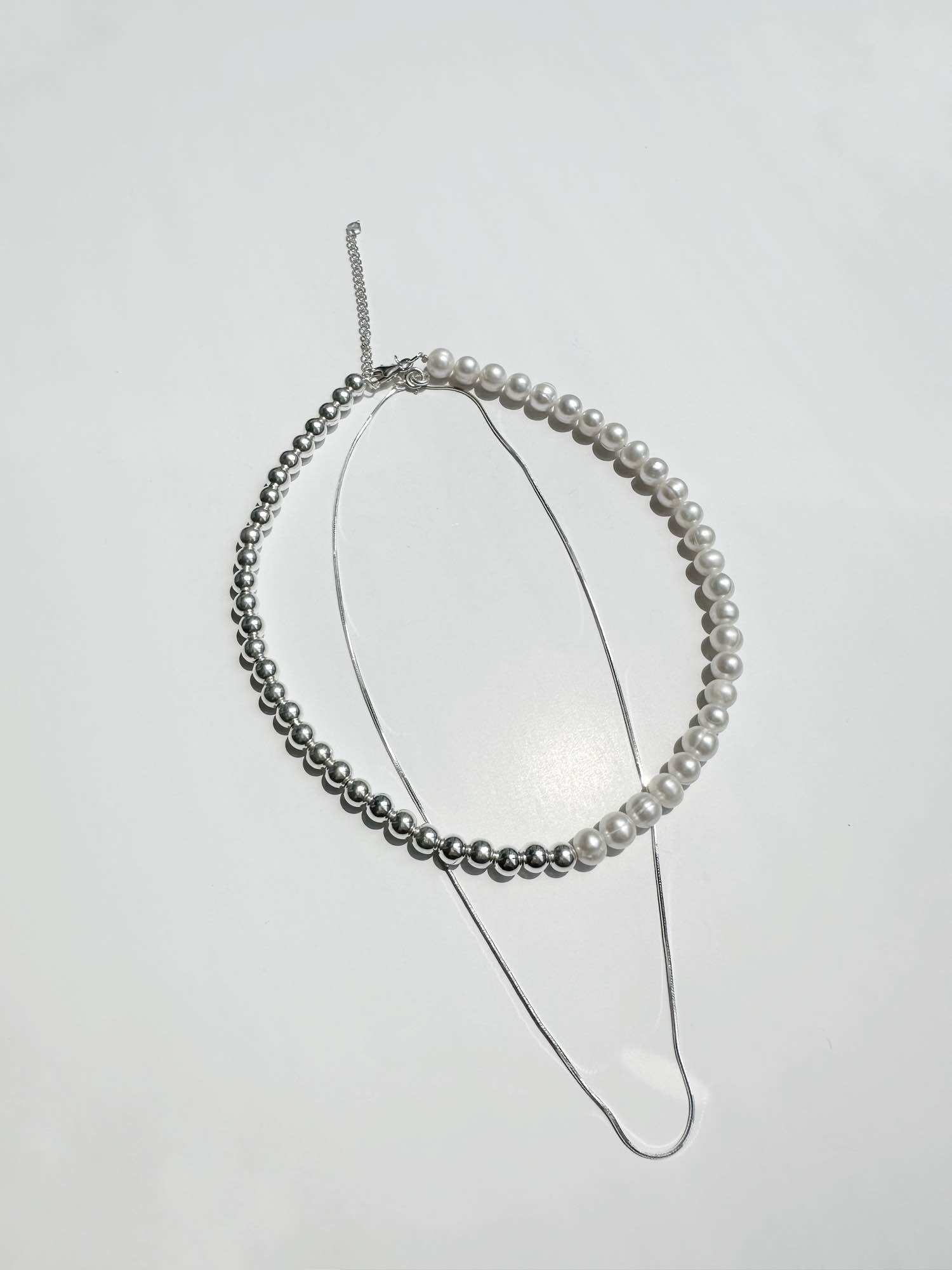 JIIRA-Double layer ball half silver 925 & freshwater pearl -สร้อยคอเลเยอร์ ไข่มุกและเงิน แท้ ใส่ได้2สไตล์ ราคา 3,690 บาท*ส่งฟรี