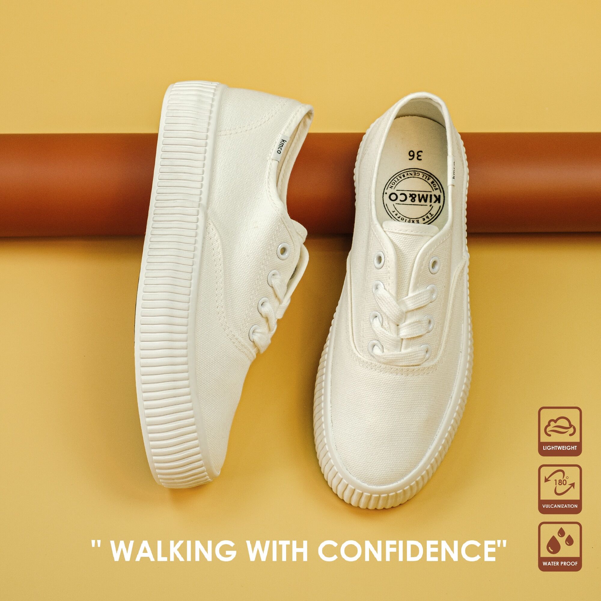 Kim&Co. Sunny(Kf013W) Waterproof Sneakers Women's Fashion Waterproof Heel Reinforcement, Minimalist Style, Soft and Comfortable Soles, Not Tired, Increases Height by Another 2.5 Cm. ราคา 420 บาท*ส่งฟรี