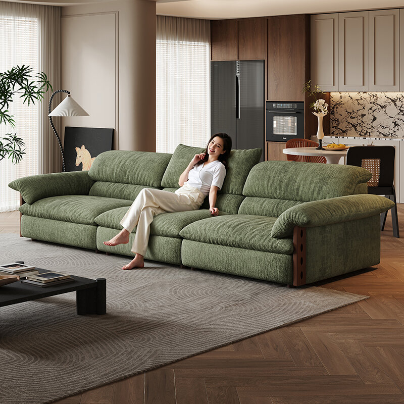 YIWO | Cat-Resistant Washable Mid-century Modern Velour Sofa Real Walnut Wood and Feather ราคา 39,582 บาท*ส่งฟรี