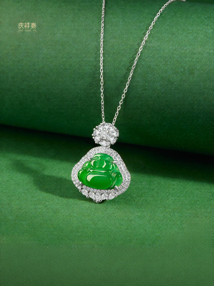 QINGXIANGTAI | Smiling Buddha Jade Pendant Sterling Silver Necklace ราคา 2,641 บาท*ส่งฟรี