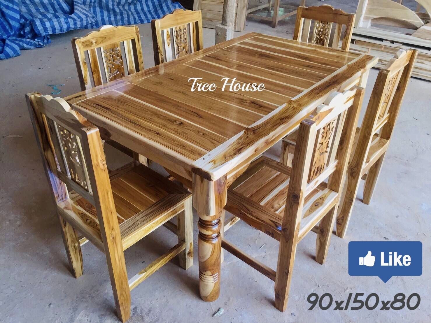 ชุด​โต๊ะ​อาหารไม้สัก 90x150x80 cm พร้อมเก้าอี้ 6 ตัว (ฟรีค่าจัดส่ง) ร้าน.Tree House เฟอร์นิเจอร์และของแต่งบ้านไม้สัก