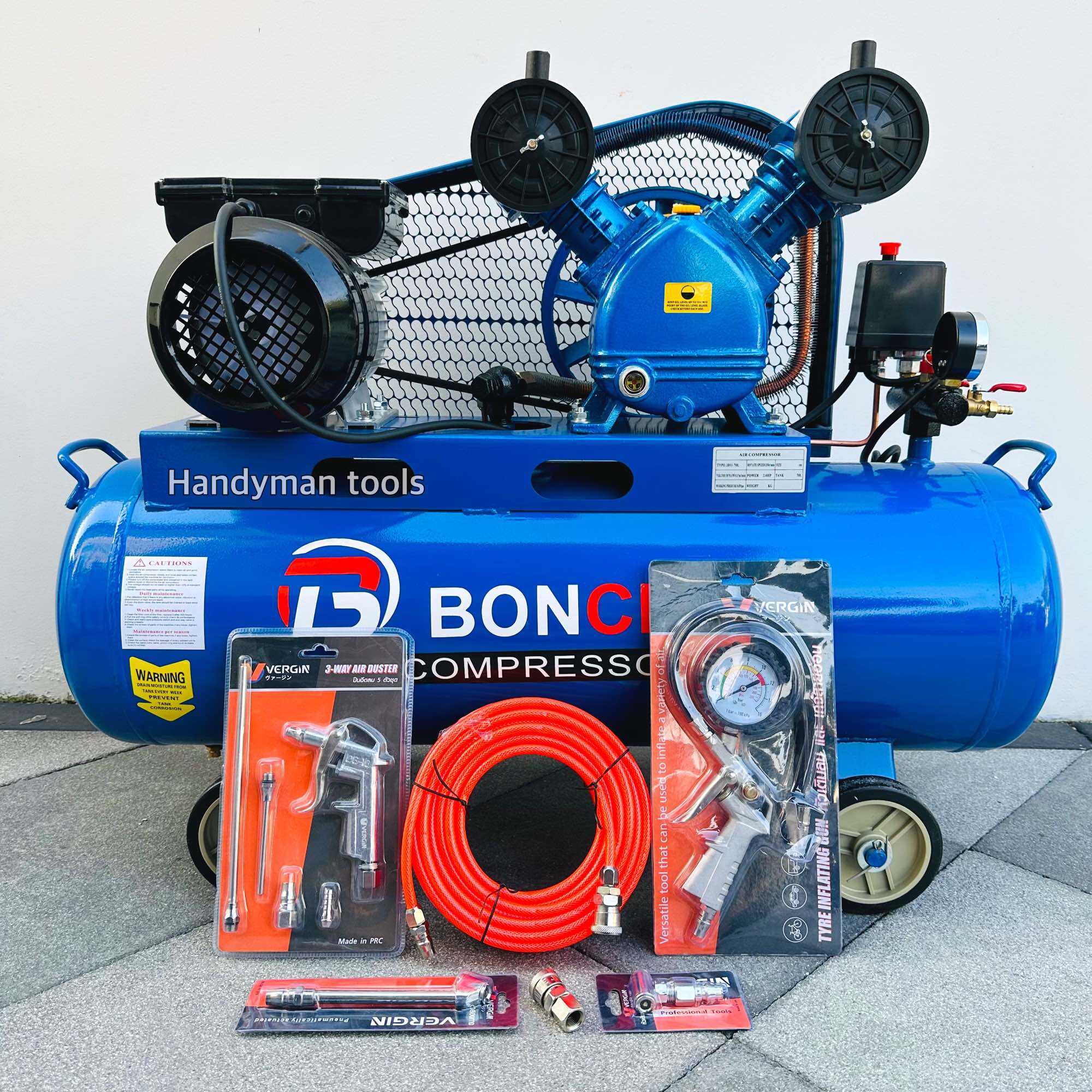 BONCHI ถังลม ปั๊มลม ปั๊มลมสายพาน ขนาด 70 ลิตร มอเตอร์ 2 แรงม้า + อุปกรณ์ 6 อย่าง (สินค้ามีตัวเลือก) ราคา 7,390 บาท*ส่งฟรี