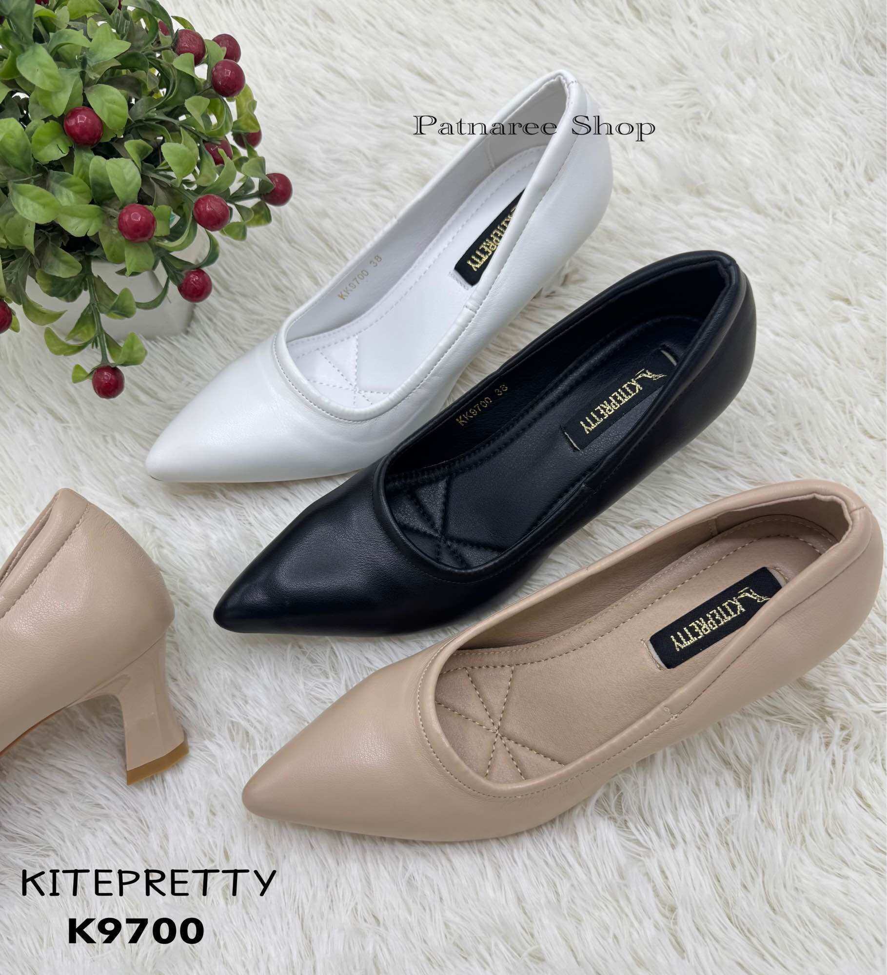 Kitepretty Model K9700, Work Shoes, Soft Leather, 2 Inch High Heel, Pointed Toe, Size 35-40 ราคา 399 บาท*ส่งฟรี