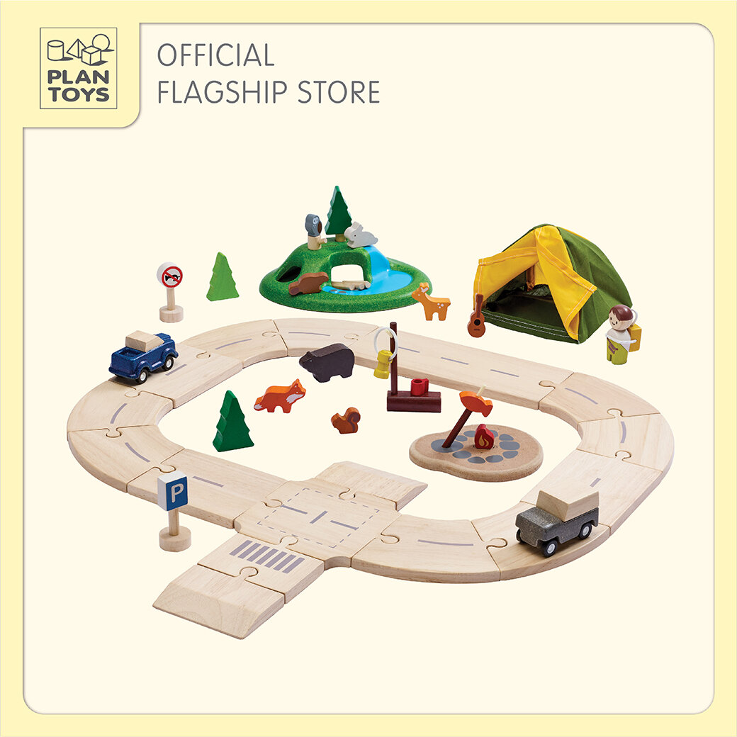 PlanToys ของเล่นไม้ Jungle Explorer's Roadway Playset ชุดรางรถไฟและถนนนักสำรวจป่า เสริมพัฒนาการ สำหรับเด็กอายุ 3 ปีขึ้นไป ราคา 3,000 บาท*ส่งฟรี