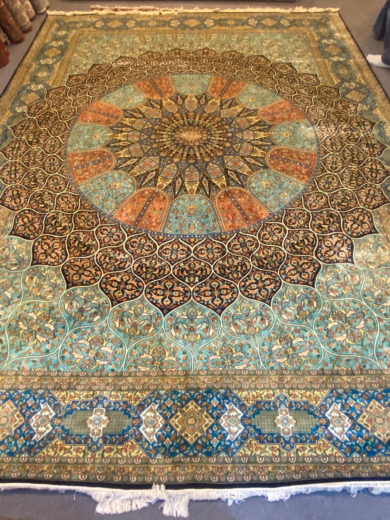 Fine Persian Gumadi design Silk rug high knotting silk pile on silk