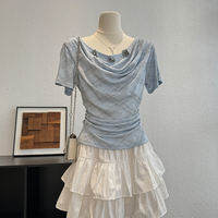 FEILINGLAN | เสื้อยืดแขนสั้นลายดอกไม้หลายชั้น