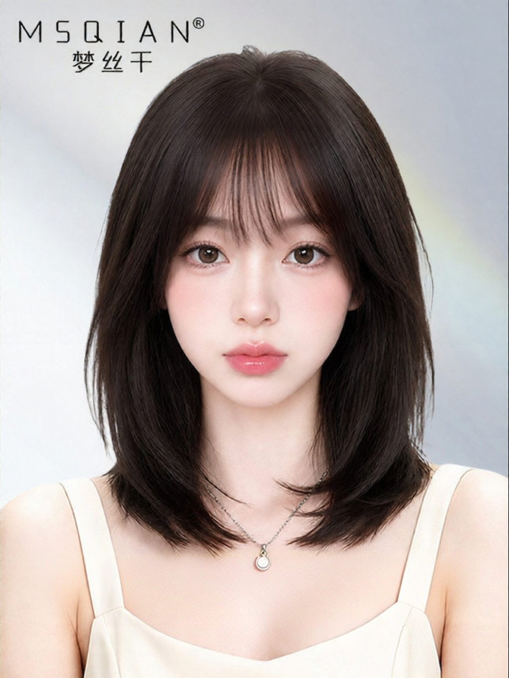 รูปสินค้า MENGSIQIAN | Invisible Natural Lace Front Human Hair Wig Short Bob
