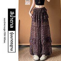 YIFANSHI | กางเกงขาบานลายดอกไม้สไตล์เรโทร ใส่สบาย ช่วยให้ดูผอม