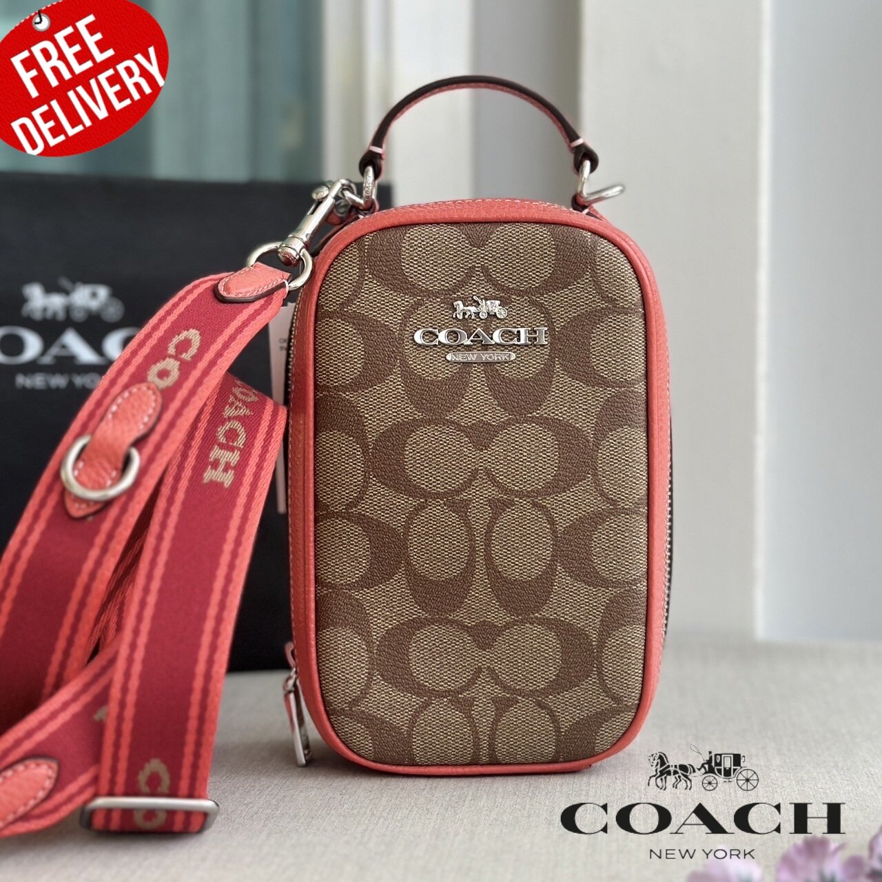 Coach CB852 Eva Phone Crossbody In Im/Light Khaki/Brown Multi