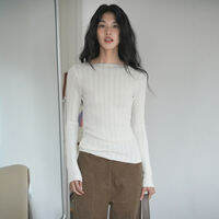 CHOEFULYN | เสื้อยืดแขนยาวคอปกสีเทาสไตล์เก่า ใส่แล้วกระชับ
