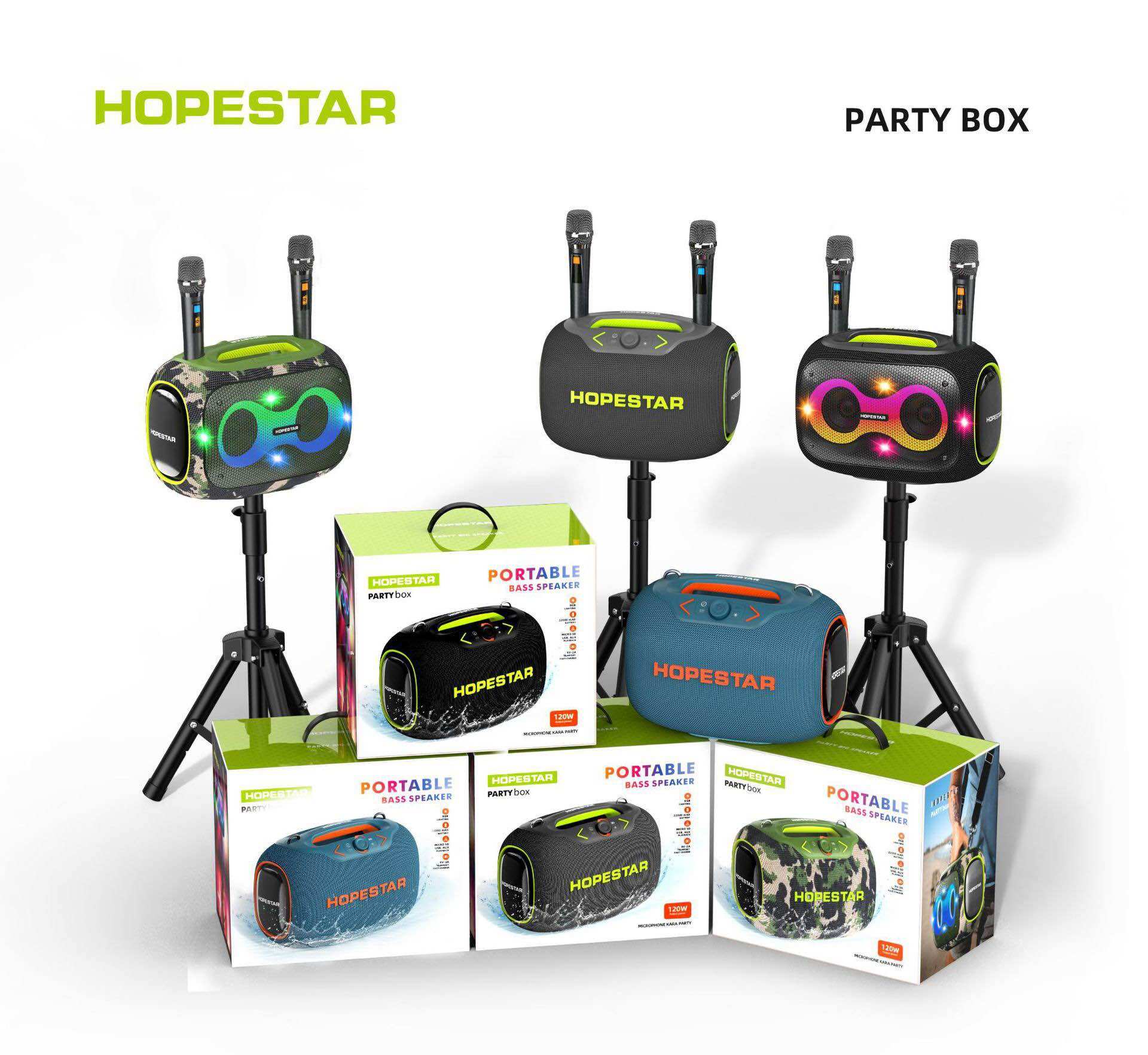 Hopestar PartyBOX ลำโพงบลูทูธ 120 วัตต์ พร้อมไมค์ลอย2อัน ลำโพง3 ดอก ปรับเบสได้ 3โหมด แท้100% ราคา 4,090 บาท*ส่งฟรี