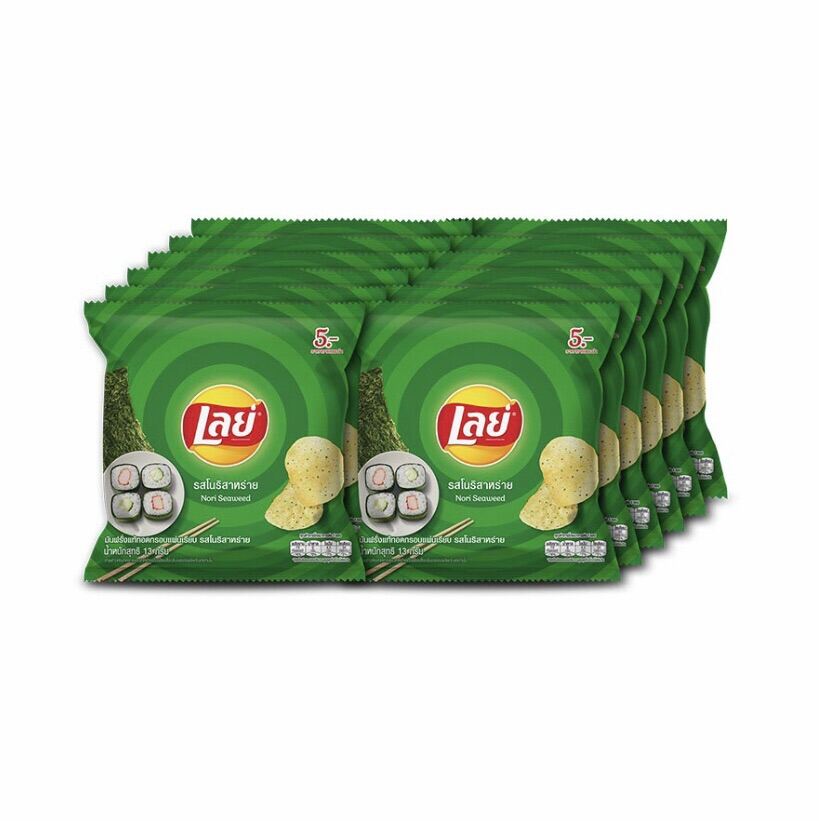 เลย์ มันฝรั่งแท้ทอดกรอบ รสโนริสาหร่าย 12 กรัม แพ็ค 12 ซอง ราคา 65 บาท*ส่งฟรี