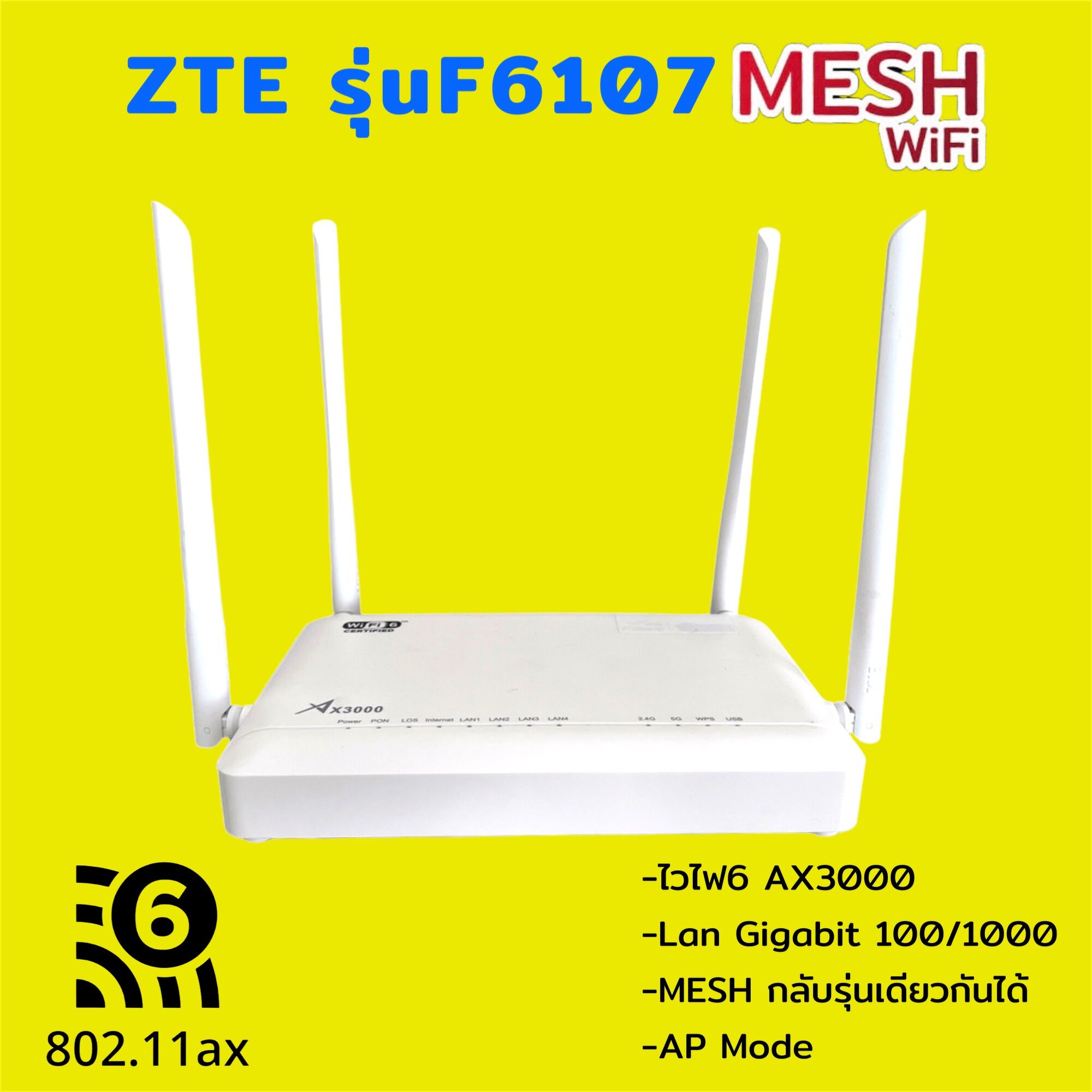 ZTE รุ่น ZXHN F6107A WIFI6 AX3000 รองรับการทำ Mesh WIFI กลับรุ่น ...