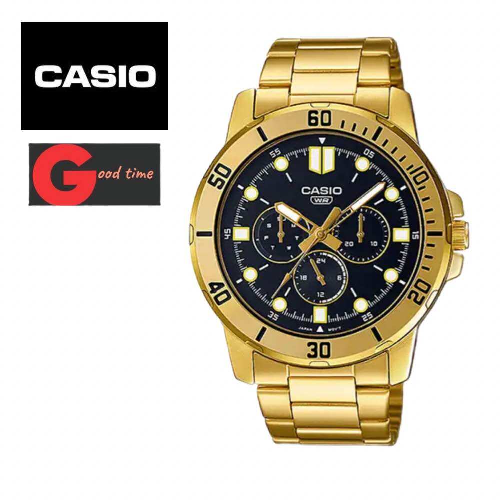 Mtp-vd300g-1eudf นาฬิกาสำหรับคุณผู้ชายที่ชอบความหรูหราดูดีมีระดับไม่ซำ้ใครหน้าปัดแบบสามเข็มดูง่ายสายสแตนเลสทนทานนำ้หนักเบาสวมใส่สบายแบบบานพับ ราคา 2,400 บาท*ส่งฟรี