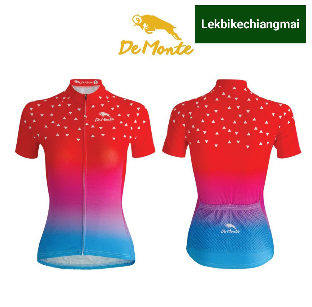 เสื้อปั่นจักรยาน Demonte สำหรับผู้หญิง DE-015 สีแดง-ฟ้า