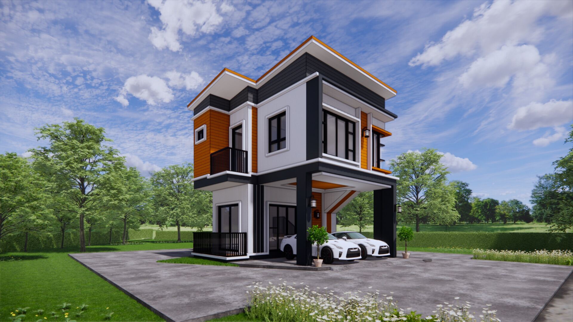 แบบบ้านโมเดิร์น 2 ชั้น. 